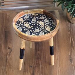 Hartsmede Handmade Side Table Solid Mango Wood Detachable Legs French Paisley in Black - thumbnail 4