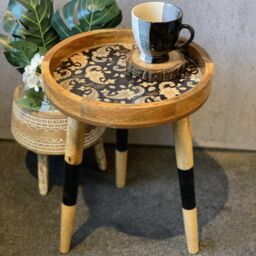 Hartsmede Handmade Side Table Solid Mango Wood Detachable Legs French Paisley in Black - thumbnail 5