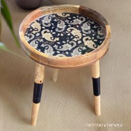 Hartsmede Handmade Side Table Solid Mango Wood Detachable Legs French Paisley in Black - thumbnail 3
