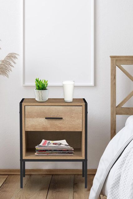 Living and Home Wooden Nightstand Sofa Side Table with Drawer in Brown - image 1