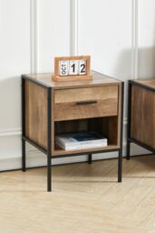 Living and Home Wooden Nightstand Sofa Side Table with Drawer in Brown - thumbnail 2