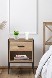 Living and Home Wooden Nightstand Sofa Side Table with Drawer in Brown - thumbnail 1