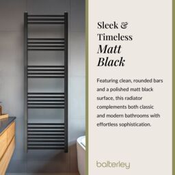 Balterley Straight Heated Towel Rail Radiator, 906W, 500 x 1600mm, Matt Black - thumbnail 6