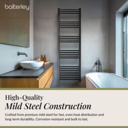 Balterley Straight Heated Towel Rail Radiator, 906W, 500 x 1600mm, Matt Black - thumbnail 3