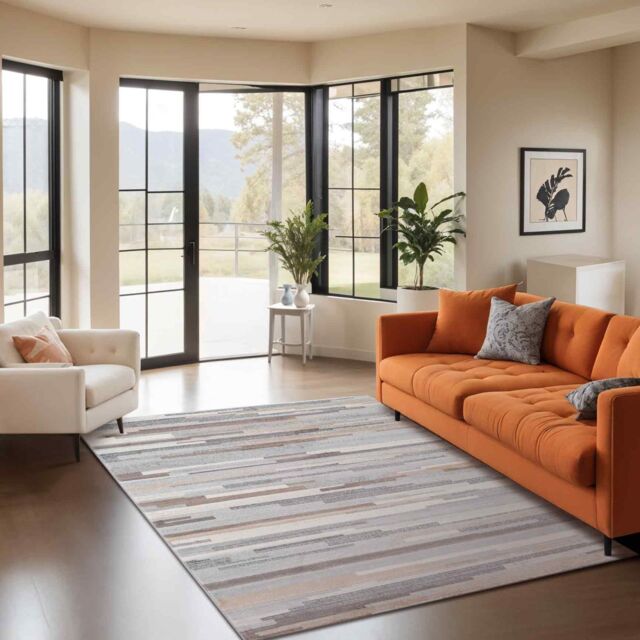 Livabliss Roma-Modern Grey Brown White Living Dining Bedroom Rug in Mid Grey - Size: 200 cm x 275 cm - image 1
