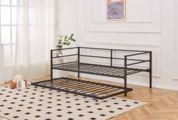 Crazy Price Beds Ltd Catton Black Metal Day Bed With Trundle - Size: Single