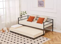 Crazy Price Beds Ltd Catton Black Metal Day Bed With Trundle - Size: Single - thumbnail 3
