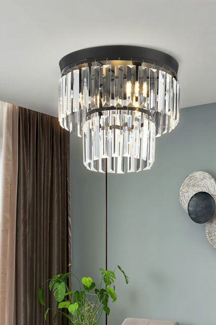 Living and Home Crystal Mount Ceiling Light in Black - image 1