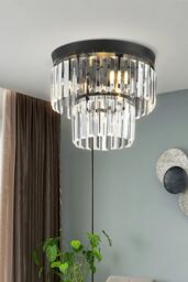 Living and Home Crystal Mount Ceiling Light in Black