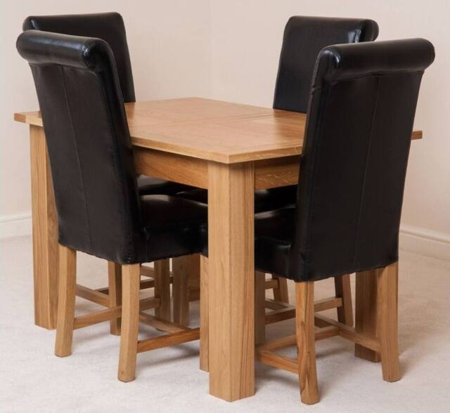 Thats Furniture Hampton 120-160cm Oak Extending Dining Table + 4 Washington Leather Chairs in Black - image 1