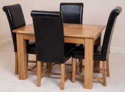 Thats Furniture Hampton 120-160cm Oak Extending Dining Table + 4 Washington Leather Chairs in Black - thumbnail 2