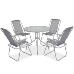 Berkfield Home 6 Piece Outdoor Dining Set Steel & Textilene Grey - thumbnail 1