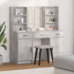 Berkfield Home 3 Piece Dressing Table Set Concrete Grey Engineered Wood - thumbnail 2