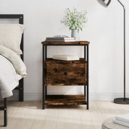 Berkfield Home Bedside Cabinet Smoked Oak 40x42x56 cm Engineered Wood in Brown - Size: 40 x 42 x 56 cm - thumbnail 1