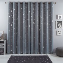OHS Pair of Star Ready Made Eyelet Blackout Curtains in Light Grey - Size: 117 cm width x 183 cm drop - thumbnail 2