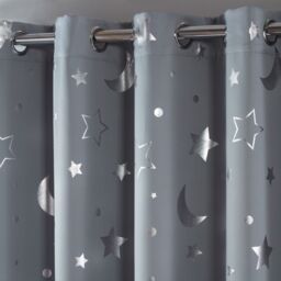 OHS Pair of Star Ready Made Eyelet Blackout Curtains in Light Grey - Size: 117 cm width x 183 cm drop - thumbnail 3
