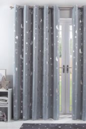 OHS Pair of Star Ready Made Eyelet Blackout Curtains in Light Grey - Size: 117 cm width x 183 cm drop - thumbnail 1
