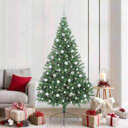 Berkfield Home Artificial Pre-lit Christmas Tree Green 210 cm PVC - thumbnail 1