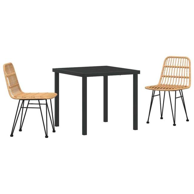 Berkfield Home 3 Piece Garden Dining Set Brown Poly Rattan in Beige - image 1