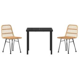 Berkfield Home 3 Piece Garden Dining Set Brown Poly Rattan in Beige - thumbnail 7