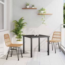 Berkfield Home 3 Piece Garden Dining Set Brown Poly Rattan in Beige - thumbnail 2