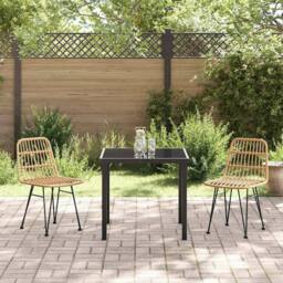 Berkfield Home 3 Piece Garden Dining Set Brown Poly Rattan in Beige - thumbnail 4
