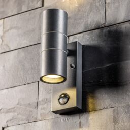 CGC Lighting 'Mia' Dark Grey Stainless Steel GU10 Up & Down Outdoor Wall Light IP44 with PIR Motion Sensor
