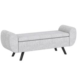 HOMCOM Storage Ottoman with Armrest, Upholstered Linen Storage Bench in Light Grey - thumbnail 2