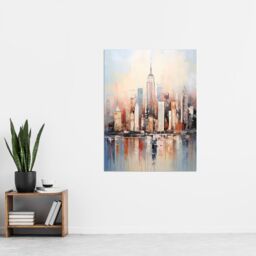 "Artery8 Wall Art Print Manhattan Skyscraper Reflections Oil Painting By M Hinge Thick Oils Subtle Pastel Colours Artwork Poster - Size: W12"" x H16""" - thumbnail 4