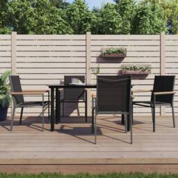 Berkfield Home Garden Chairs 4 pcs Black 55x61.5x90 cm Textilene & Steel - thumbnail 2