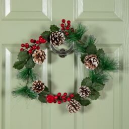 Samuel Alexander 45cm Hanging Christmas Wreath with Red Berries & Frosted Pinecones - thumbnail 2
