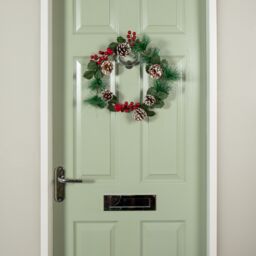 Samuel Alexander 45cm Hanging Christmas Wreath with Red Berries & Frosted Pinecones - thumbnail 3