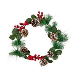 Samuel Alexander 45cm Hanging Christmas Wreath with Red Berries & Frosted Pinecones - thumbnail 1