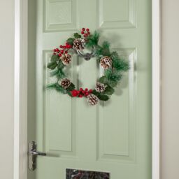 Samuel Alexander 45cm Hanging Christmas Wreath with Red Berries & Frosted Pinecones - thumbnail 6