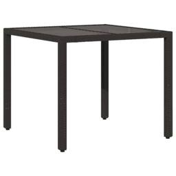 Berkfield Home Garden Table with Glass Top Black 90x90x75 cm Poly Rattan - Size: 90 x 90 x 75 cm - thumbnail 6
