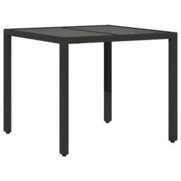 Berkfield Home Garden Table with Glass Top Black 90x90x75 cm Poly Rattan - Size: 90 x 90 x 75 cm - thumbnail 3