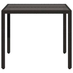 Berkfield Home Garden Table with Glass Top Black 90x90x75 cm Poly Rattan - Size: 90 x 90 x 75 cm - thumbnail 5