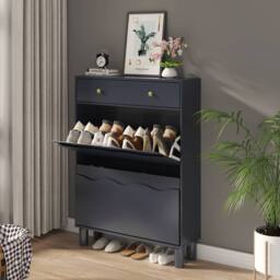 KEEPREAPER Freestanding Shoe Cabinet with 2 Flip Drawers & 1 Pull-Out Drawer in Blue - thumbnail 6