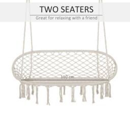 OUTSUNNY Hanging Hammock Chair Macrame Seat for Patio Garden Yard Cream White - thumbnail 5