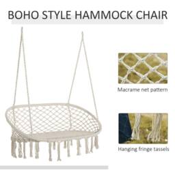 OUTSUNNY Hanging Hammock Chair Macrame Seat for Patio Garden Yard Cream White - thumbnail 4