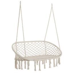 OUTSUNNY Hanging Hammock Chair Macrame Seat for Patio Garden Yard Cream White - thumbnail 2