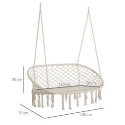 OUTSUNNY Hanging Hammock Chair Macrame Seat for Patio Garden Yard Cream White - thumbnail 3