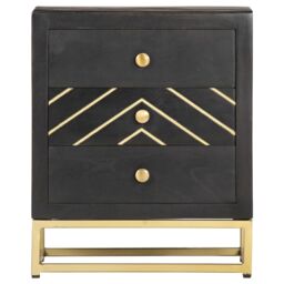 Berkfield Home Bedside Cabinet Black & Gold 40x30x50 cm Solid Mango Wood - Size: 40 x 30 x 50 cm - thumbnail 2