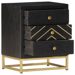 Berkfield Home Bedside Cabinet Black & Gold 40x30x50 cm Solid Mango Wood - Size: 40 x 30 x 50 cm - thumbnail 3