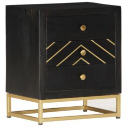 Berkfield Home Bedside Cabinet Black & Gold 40x30x50 cm Solid Mango Wood - Size: 40 x 30 x 50 cm