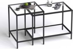 Huhote Nesting Tables 2 Set Glass Top Metal Frame End Table for Living Room in Black - thumbnail 2