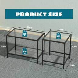 Huhote Nesting Tables 2 Set Glass Top Metal Frame End Table for Living Room in Black - thumbnail 4