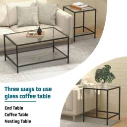 Huhote Nesting Tables 2 Set Glass Top Metal Frame End Table for Living Room in Black - thumbnail 8