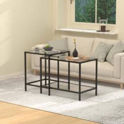Huhote Nesting Tables 2 Set Glass Top Metal Frame End Table for Living Room in Black - thumbnail 6