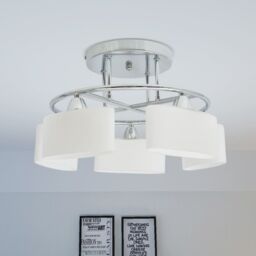 Berkfield Home Ceiling Lamp with Ellipsoid Glass Shades for 5 E14 Bulbs 200 W in White - thumbnail 1